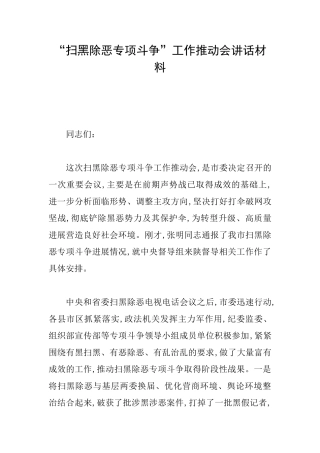 “扫黑除恶专项斗争”工作推进会讲话材料