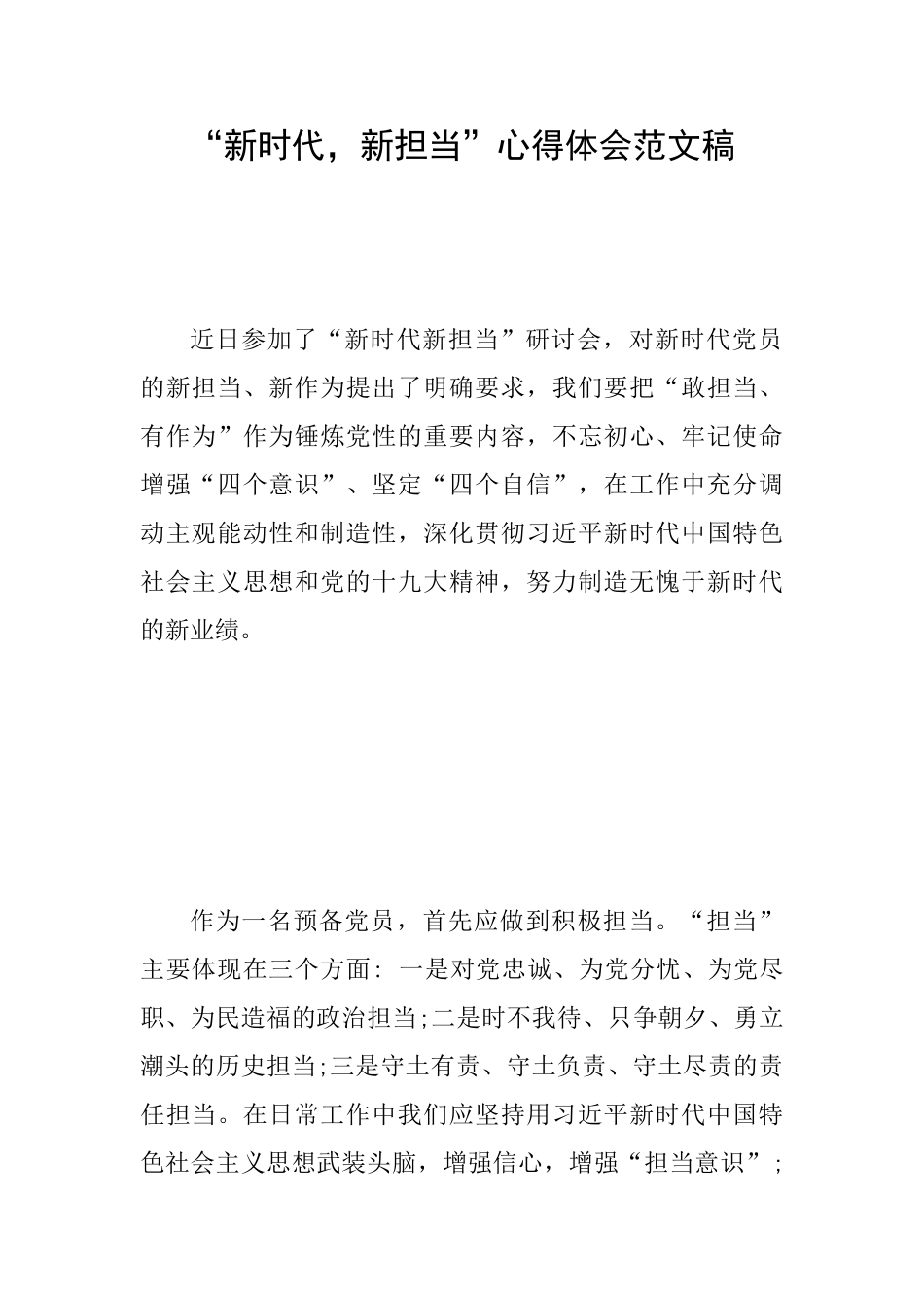 “新时代新担当”心得体会范文稿_第1页
