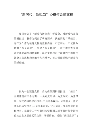 “新时代新担当”心得体会范文稿
