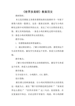 《世界多美呀》教案范文