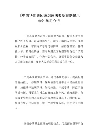 《中国华能集团违纪违法典型案例警示录》学习心得