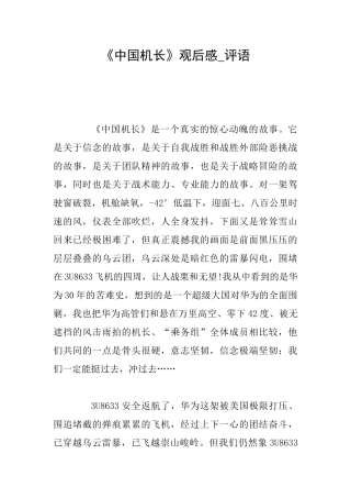 《中国机长》观后感评语