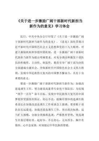 《关于进一步激励广大干部新时代新担当新作为的意见》学习体会