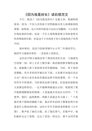 《因为我是班长》读后感范文