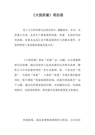 《大国质量》观后感