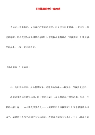 《寻找黑骑士》读后感