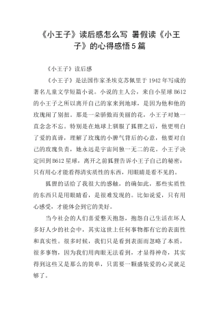 《小王子》读后感怎么写暑假读《小王子》的心得感悟5篇