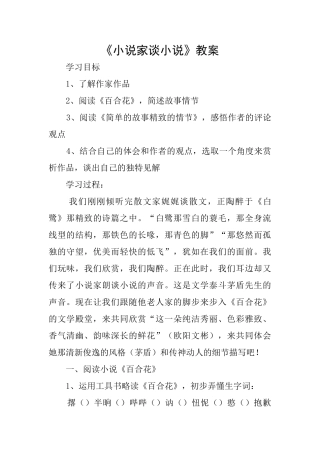 《小说家谈小说》教案