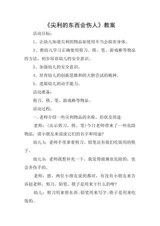 《尖利的东西会伤人》教案