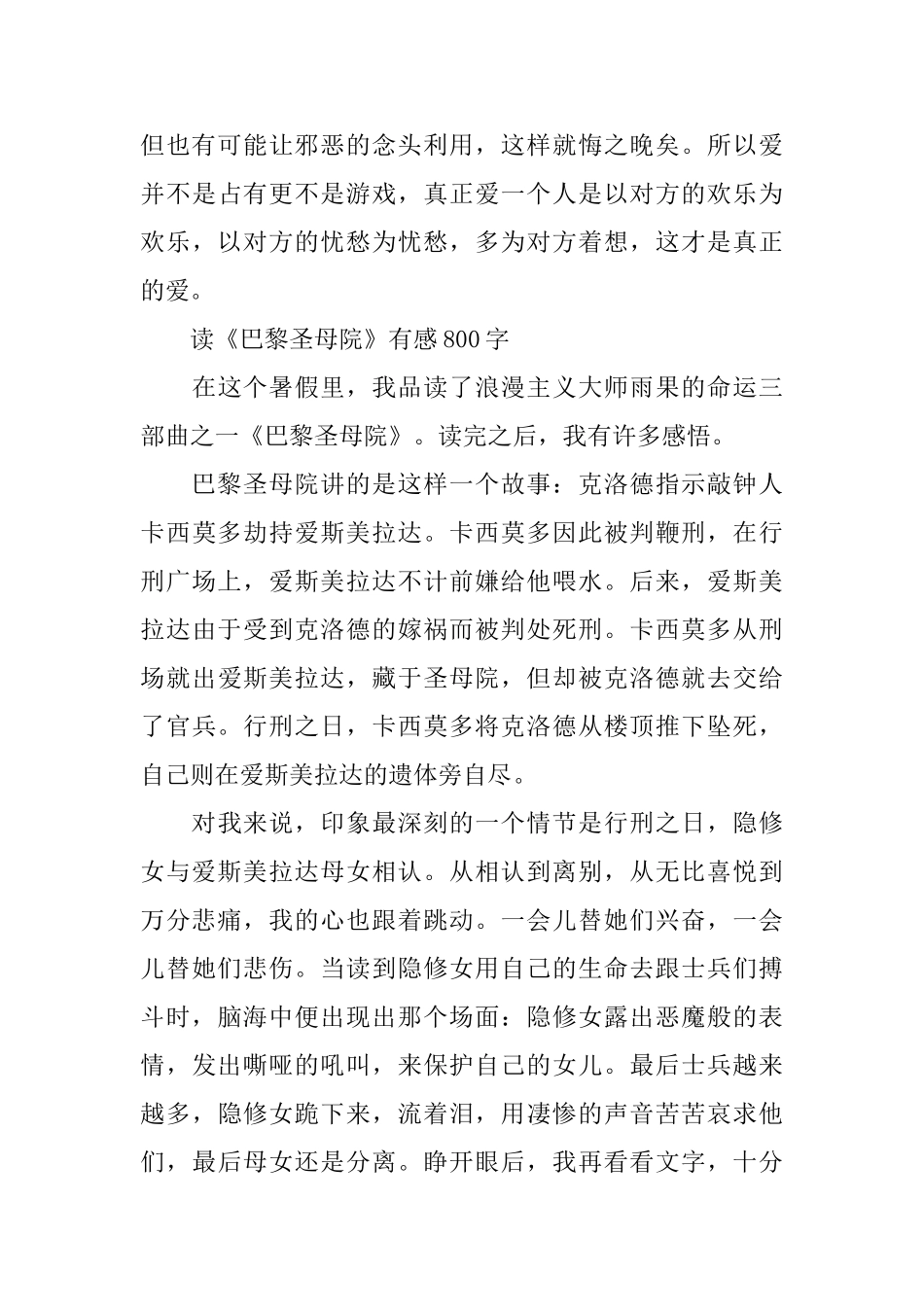 《巴黎圣母院》读后感怎么写暑假读《巴黎圣母院》心得感想5篇_第3页