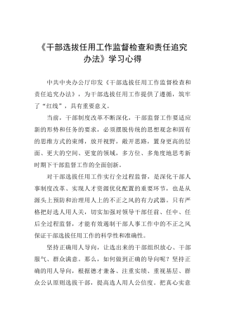 《干部选拔任用工作监督检查和责任追究办法》学习心得