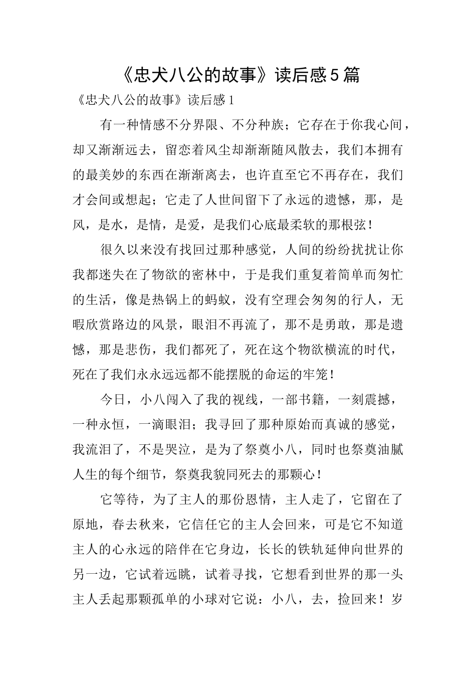 《忠犬八公的故事》读后感5篇_第1页