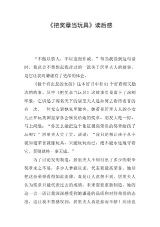 《把奖章当玩具》读后感