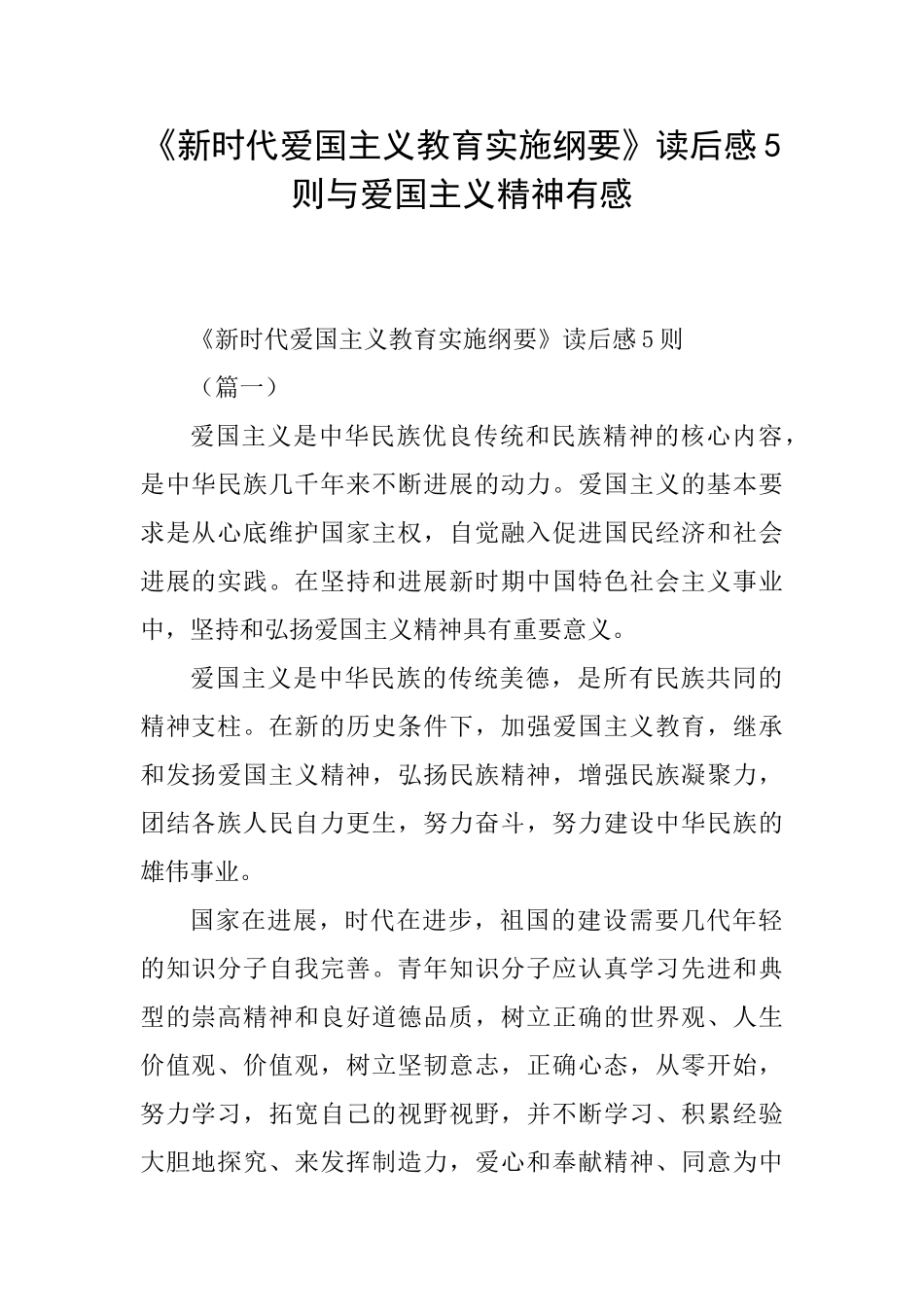 《新时代爱国主义教育实施纲要》读后感5则与爱国主义精神有感_第1页