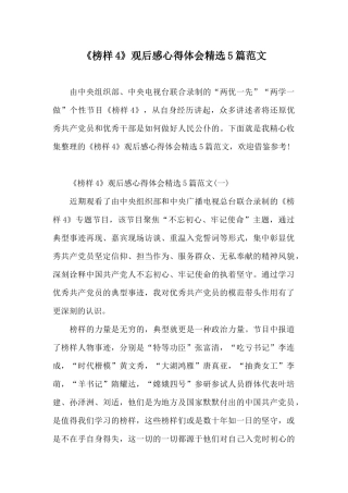 《榜样4》观后感心得体会精选5篇范文