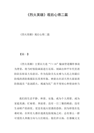 《烈火英雄》观后心得二篇