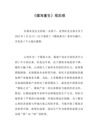 《煤海重生》观后感