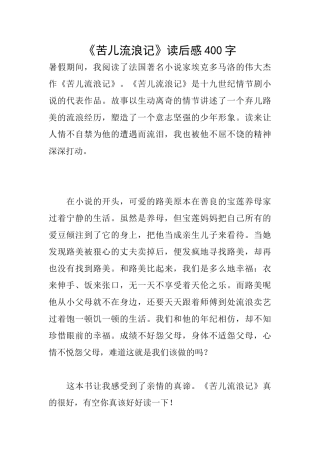 《苦儿流浪记》读后感400字
