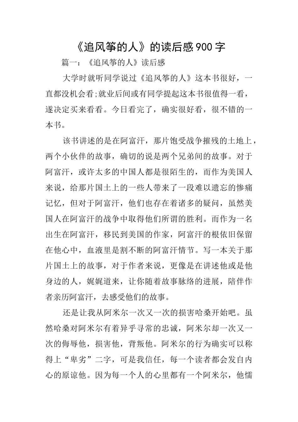 《追风筝的人》的读后感900字_第1页