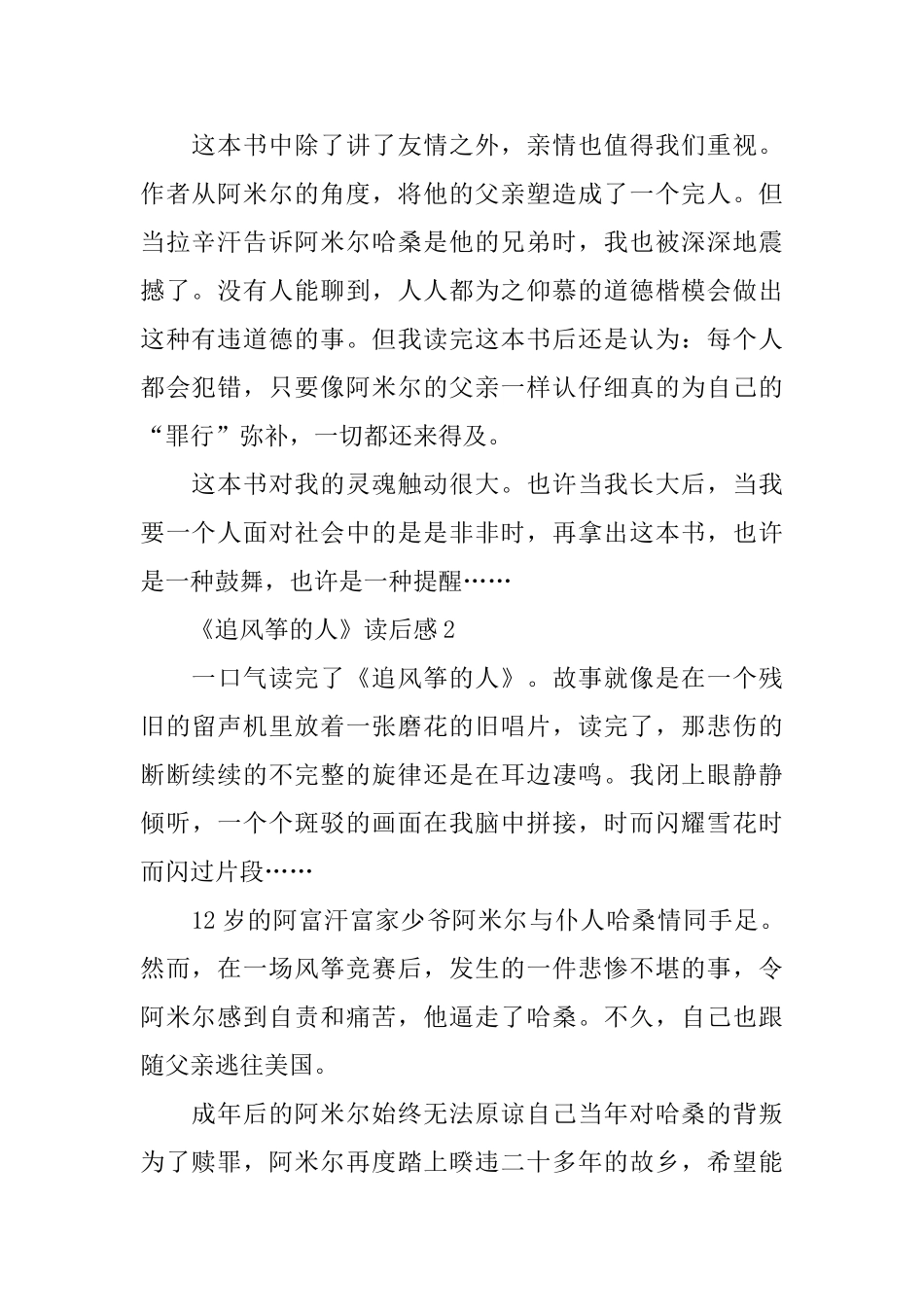 《追风筝的人》初二2025读后感600字_第2页