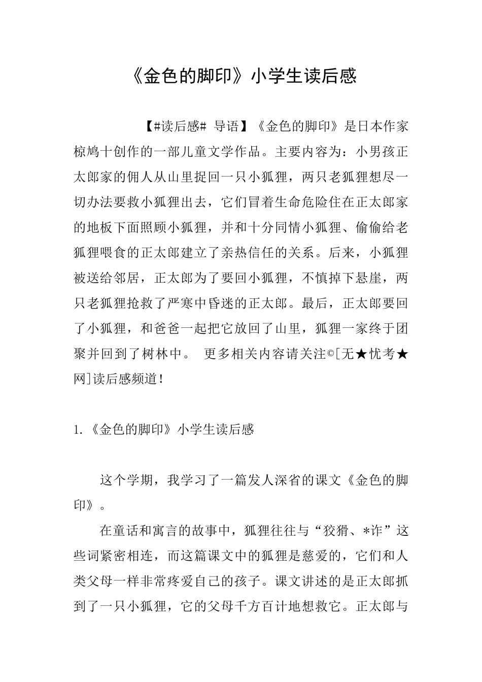 《金色的脚印》小学生读后感_第1页