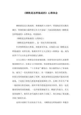 《钢铁是怎样炼成的》心得体会