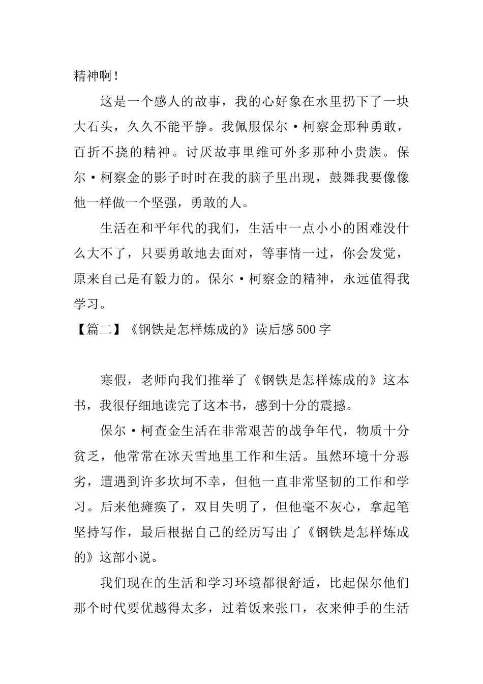 《钢铁是怎样炼成的》读后感500字五篇_第2页