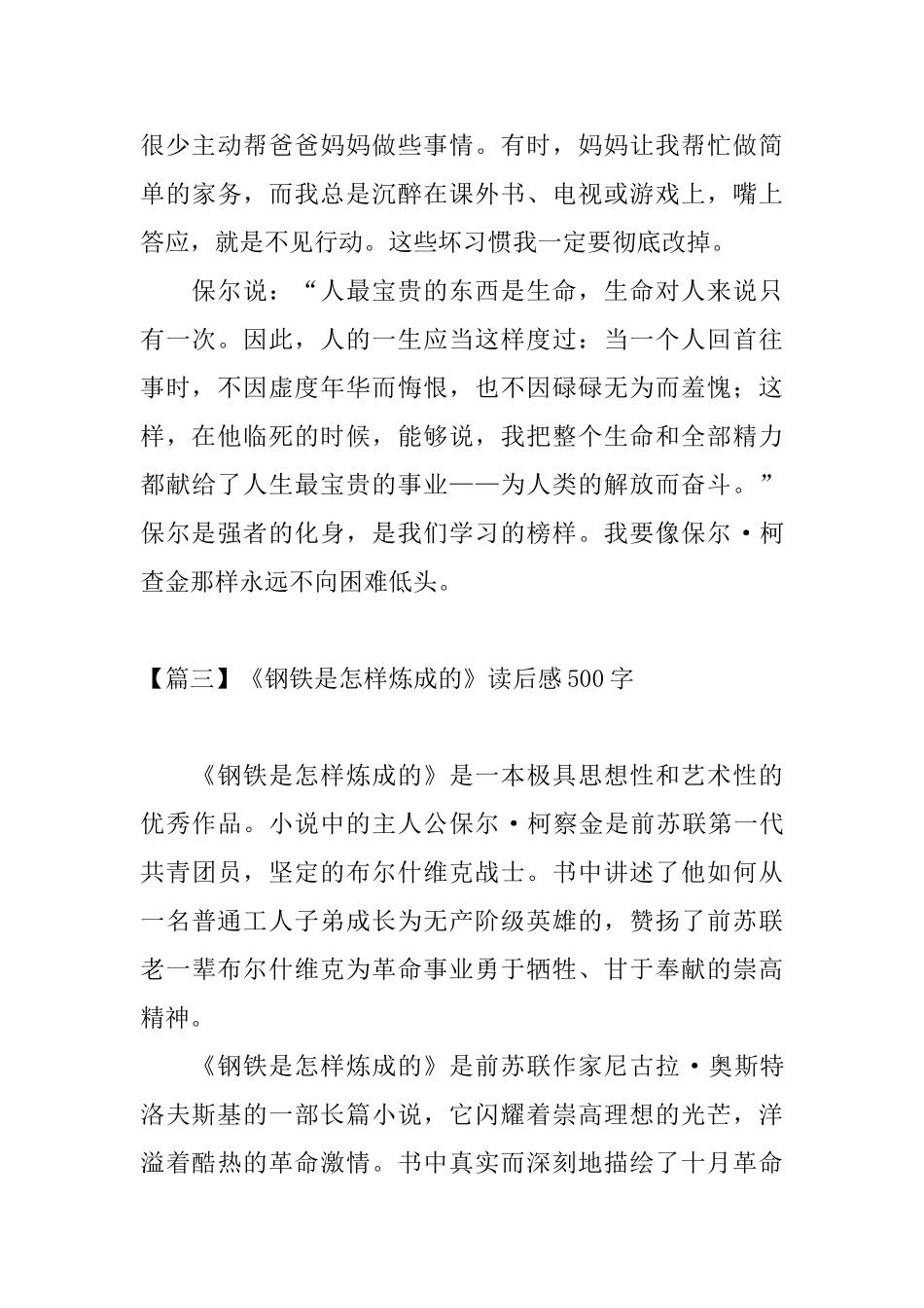 《钢铁是怎样炼成的》读后感500字五篇_第3页