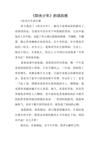 《阳光少年》的读后感
