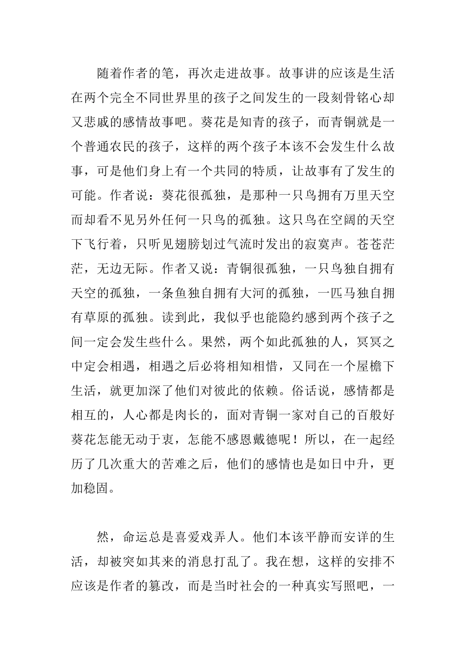 《青铜葵花》读后感1900字_第3页