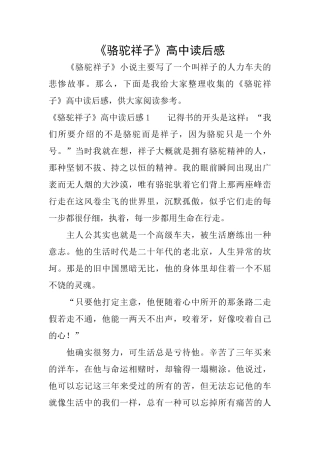 《骆驼祥子》高中读后感