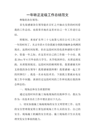 一年转正定级工作总结范文