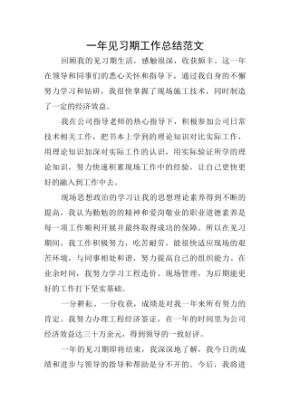 一年见习期工作总结范文