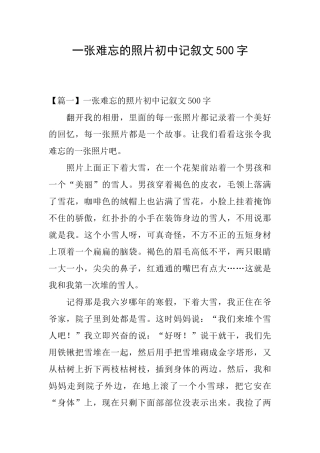 一张难忘的照片初中记叙文500字