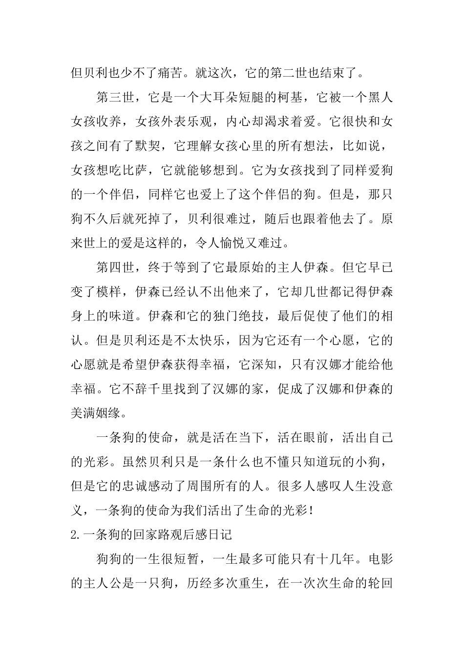 一条狗的回家路观后感日记大全_第2页