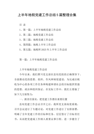 上半年地税党建工作总结5篇整理合集