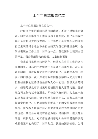 上半年总结报告范文