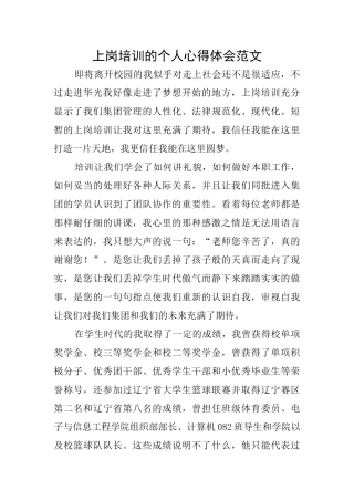 上岗培训的个人心得体会范文