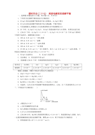 【金版新学案】（安徽专用）2014高三化学大一轮复习讲义 课时作业二十七 难溶电解质的溶解平衡 新人教版
