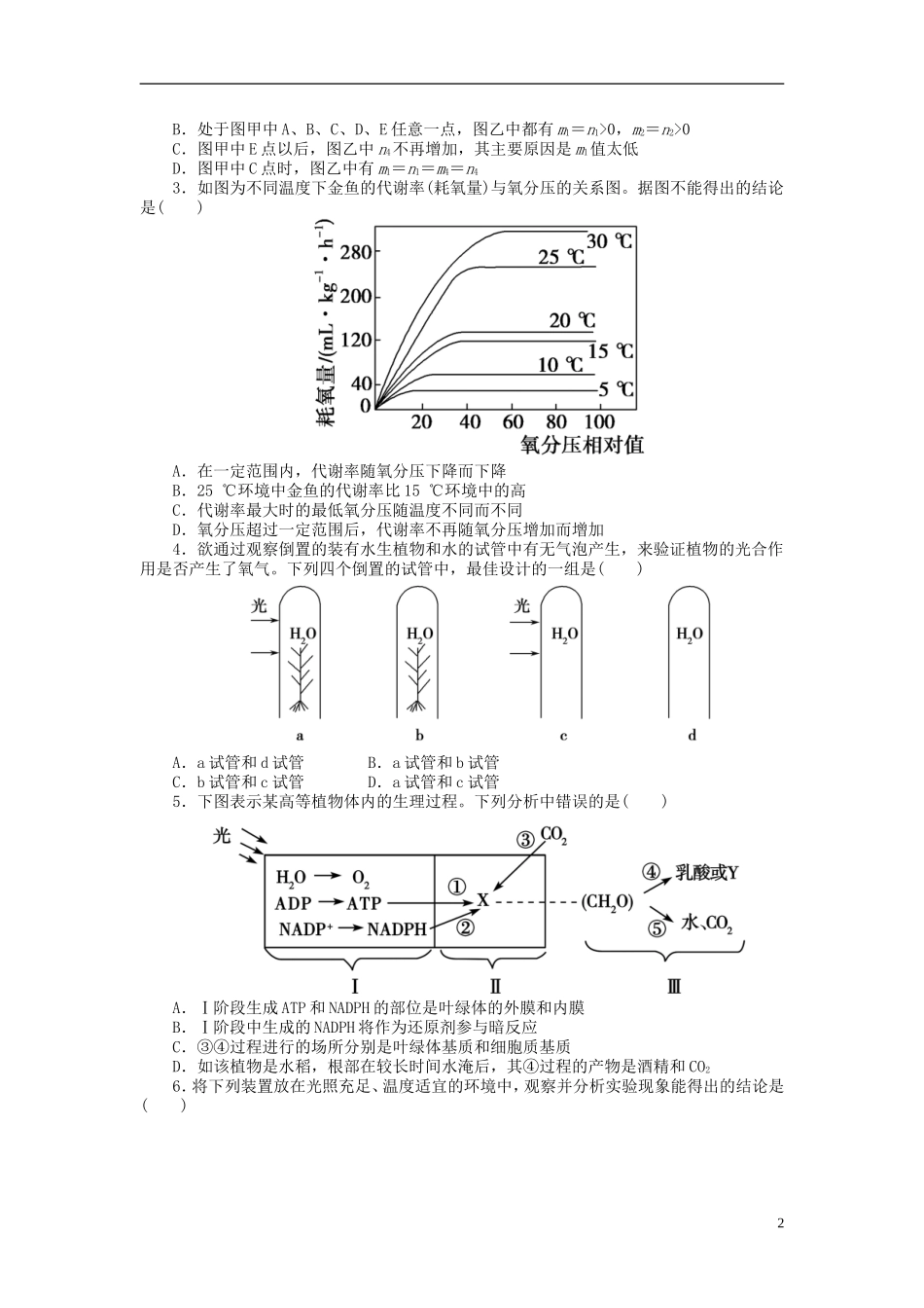 【金版新学案】2014高考生物总复习 第三单元 第12讲光合作用和细胞呼吸的综合拔高课时精练（含解析） 新人教版必修1_第2页
