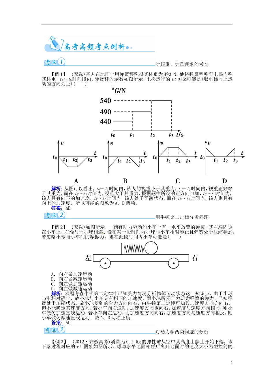 【金版学案】（广东版）2015届高考物理总复习（知能要求+课前自修+随堂训练）第三章 力与运动章末知识整合_第2页