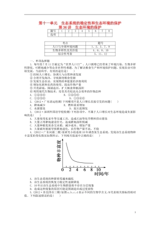 【金版新学案】2014高考生物总复习 第十一单元 第36讲 生态系统的稳定性和生态环境的保护拔高课时精练 （含解析）新人教版必修3