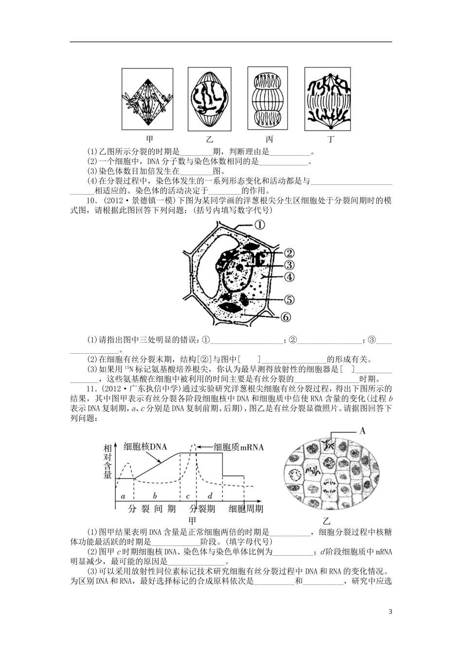 【金版新学案】2014高考生物总复习 第四单元 第13讲细胞的增殖拔高课时精练（含解析） 新人教版必修1_第3页