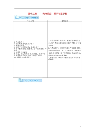 【金版学案】（广东版）2015届高考物理总复习（知能要求+课前自修+随堂训练）第十三章第1课 光电效应 原子与原子核
