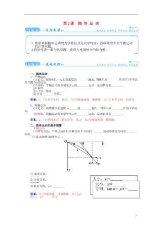 【金版学案】（广东版）2015届高考物理总复习（知能要求+课前自修+随堂训练）第四章第2课 抛体运动
