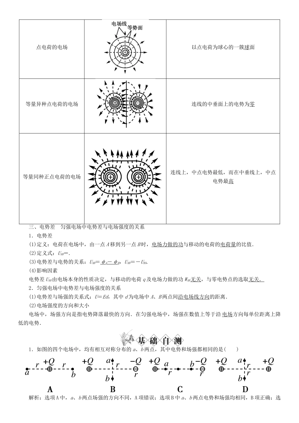 【金版新学案】2014高考物理一轮复习讲义 第六章 静电场 第2讲 电场能的性质 教科版_第2页