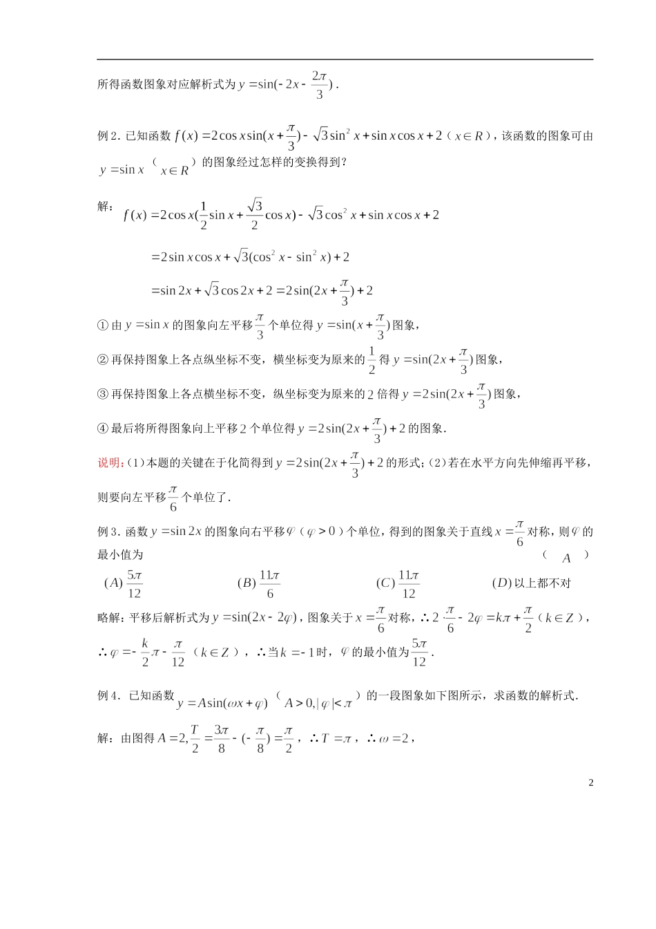 【高考A计划】2014高考数学第一轮复习 第29课时 三角函数的图象学案 新人教A版_第2页