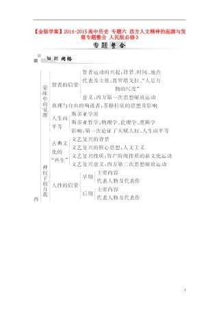 【金版学案】2014-2015高中历史 专题六 西方人文精神的起源与发展专题整合 人民版必修3