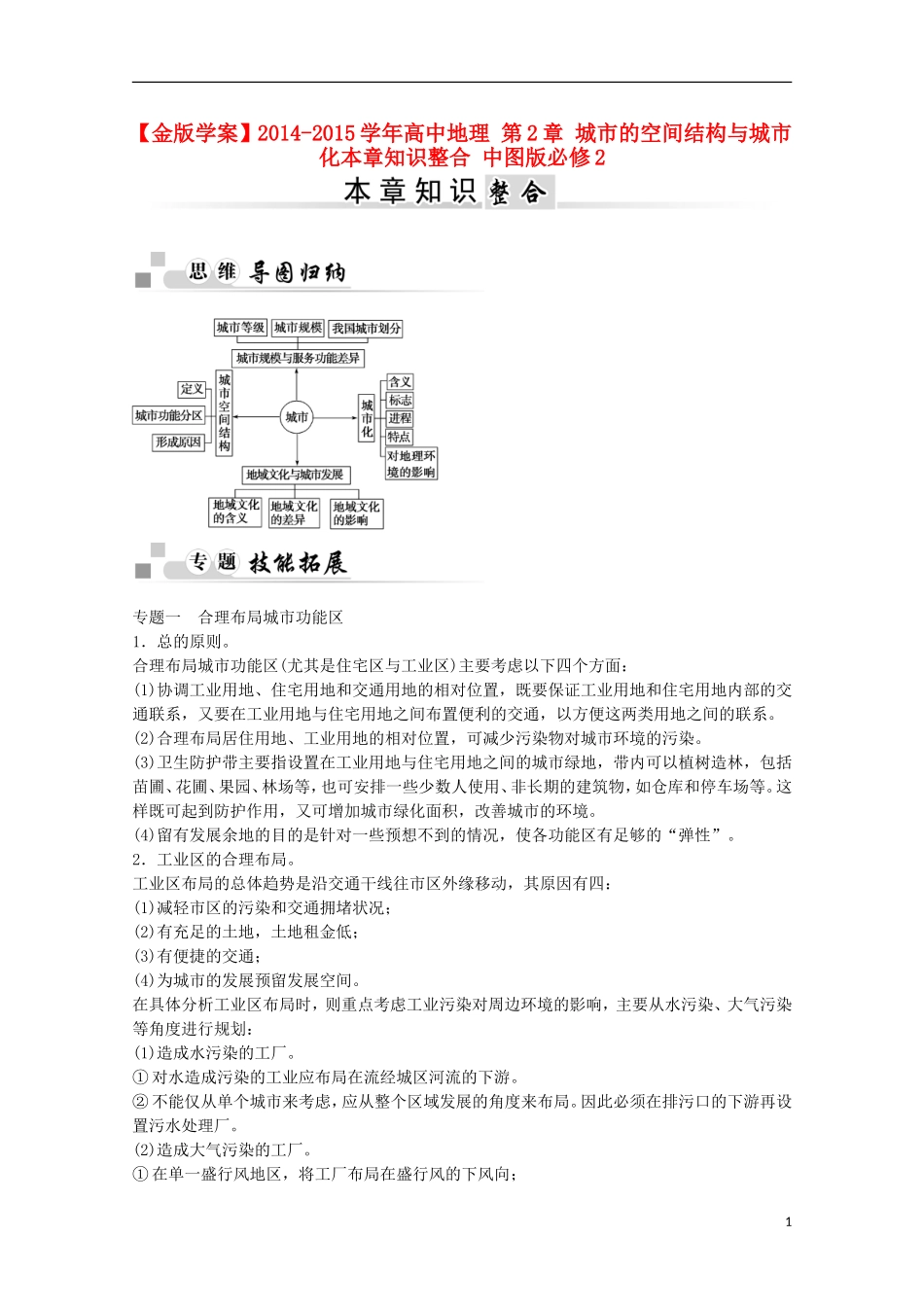 【金版学案】2014-2015学年高中地理 第2章 城市的空间结构与城市化本章知识整合 中图版必修2_第1页