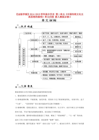【金版学案】2014-2015学年高中历史 第1单元《中国传统文化主流思想的演变》单元归纳 新人教版必修3